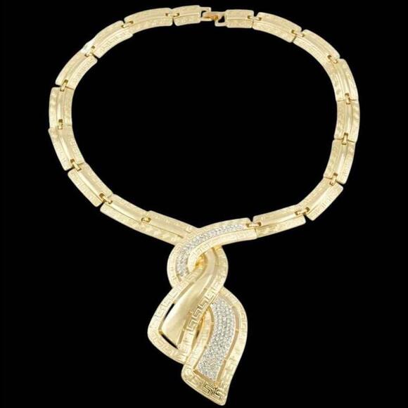 Gold Tone and Clear Stones Necklace, Bracelet, Earrings, and Adjustable Ring Set - Picture 6 of 9